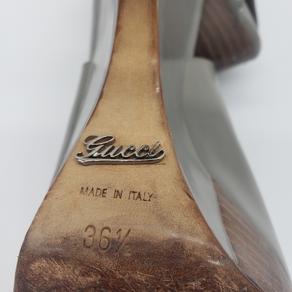 49- GUCCI Leather Slingback Wedges Sandals Size 36 1/2 EU  6 US - Picture 5 of 12